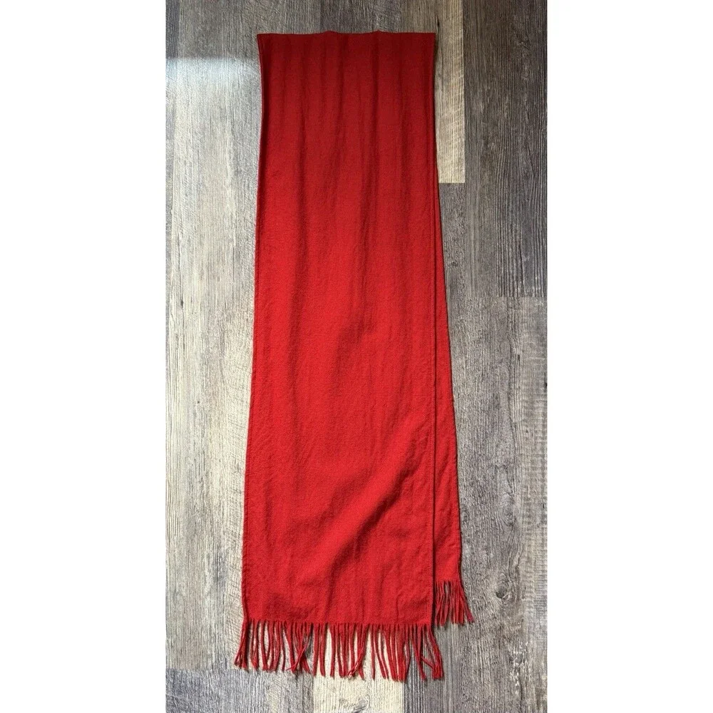 Vintage Pendleton Red Virgin Wool Fringe Scarf Made in USA Solid Winter Unisex